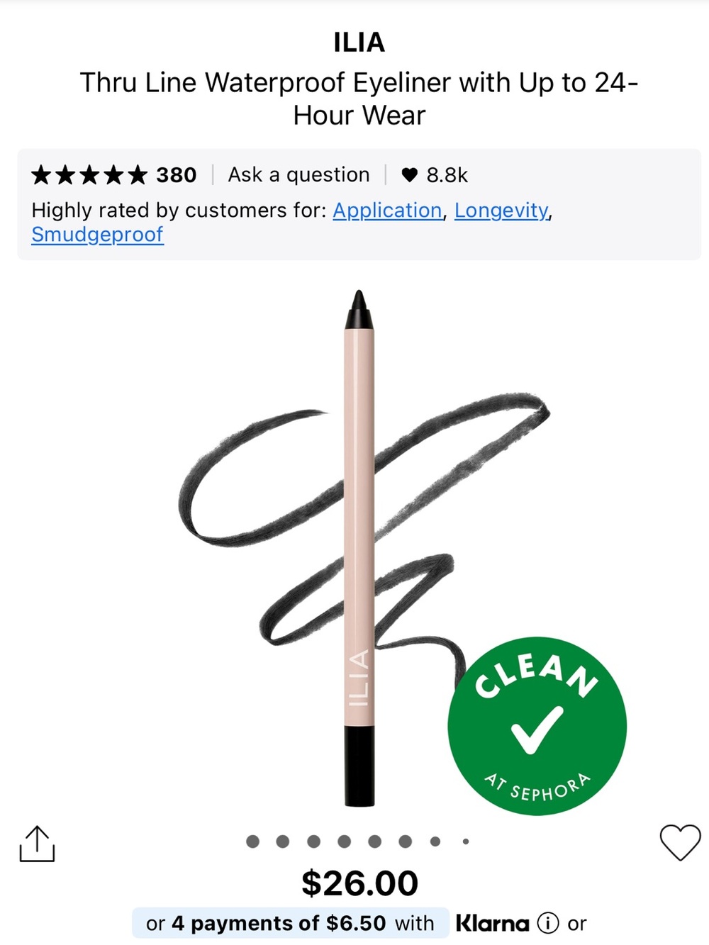 ILIA Thru Line Waterproof Eyeliner Pencil — Ink (black)